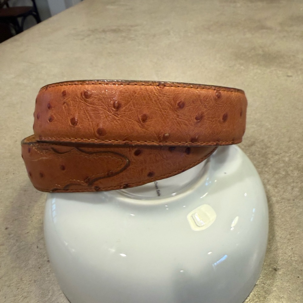 🍄 Ostrich Print Leather Belt Mens Size 34 - Picture 2 of 16